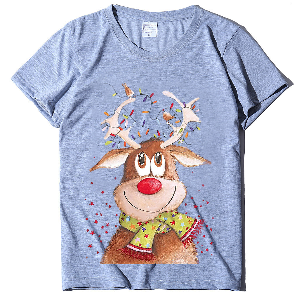 New Short sleeved Women's Top Christmas Elk Printed T-shirt Loose dongdumaoyi