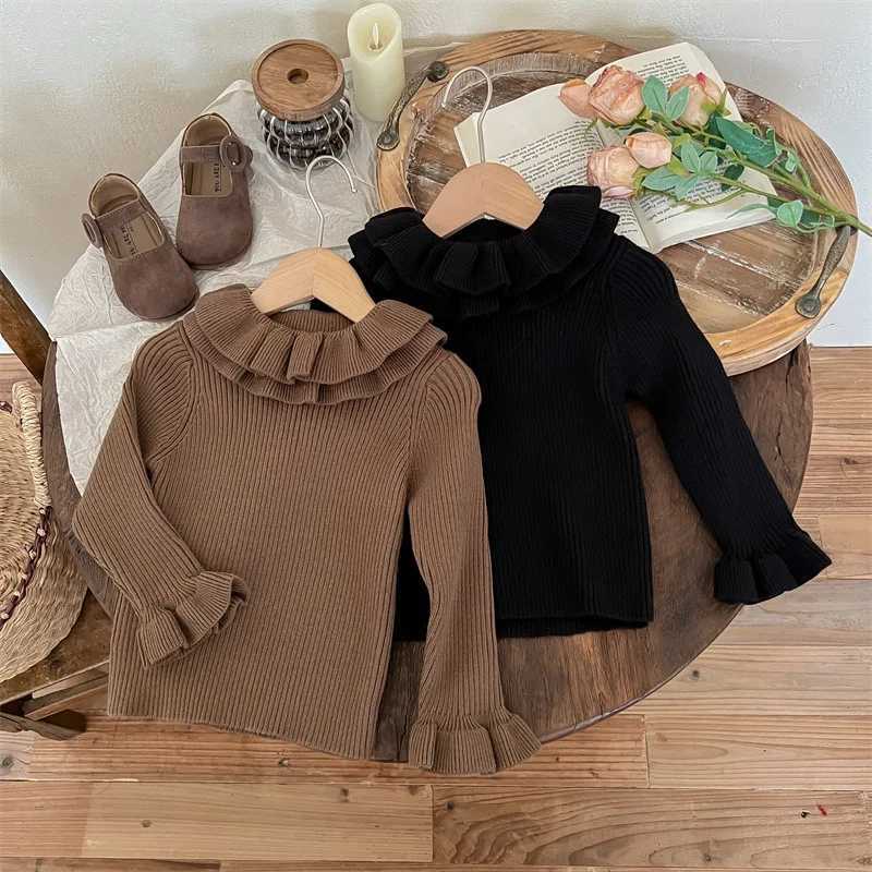 Korean Winter Baby Boomer Generation Pure Cotton Knitted Ruffle Collar for Preschool Girls Sweater Bottom Childrens UnderwearW240824