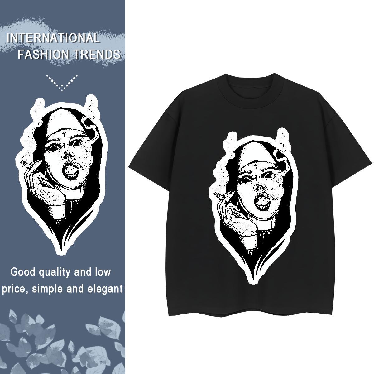 Loose Unisex Tshirts 100% Cotton 230g nun Daily Wear T Shirts Women Crew Neck Breathable Customized Print Tops