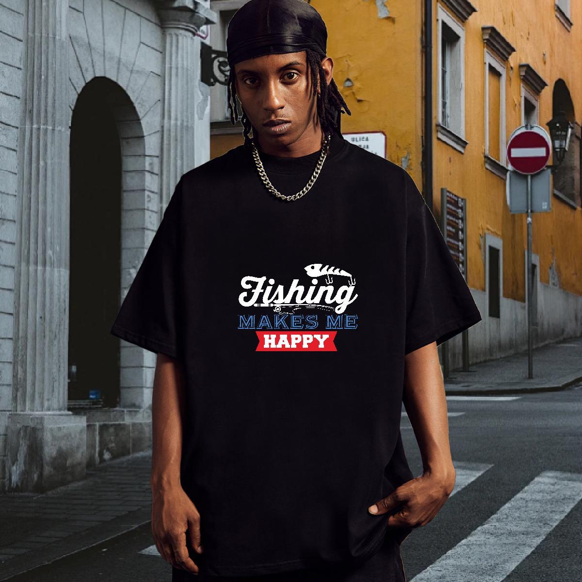 Unisex T-Shirts 230g 100% Cotton fish High Street Hip Hop Customized Print Round Neck Short Sleeve Men Clothes T-Shirt DIY Tees