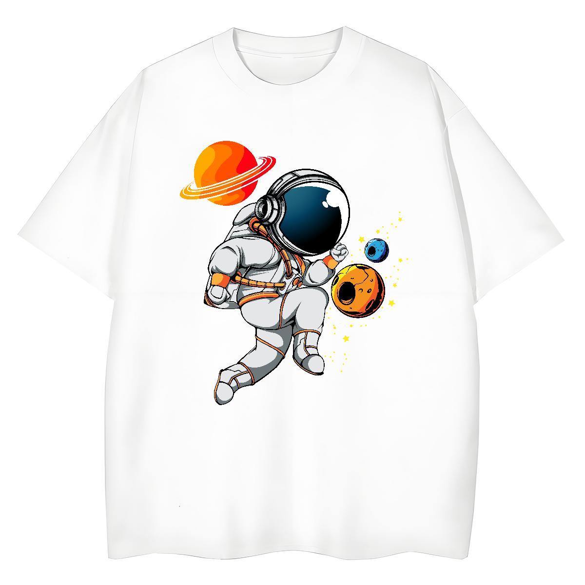 Lady Couples T Shirts 230g 100% Cotton cosmonaut Beach T shirt Round Neck Short Sleeve Oversized Clothings