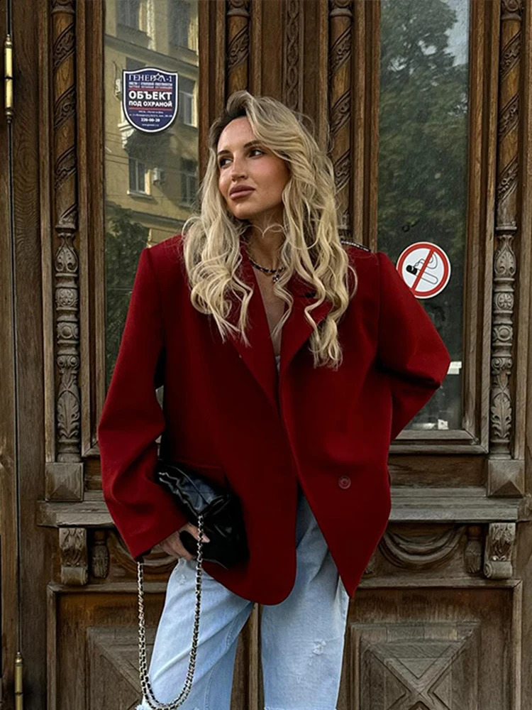 Elegant Office Blazer Women Casual Lapel Long Sleeve Single Breasted Shoulder Pads Female Coat 2024 Autumn Fashion Lady Suit 240824