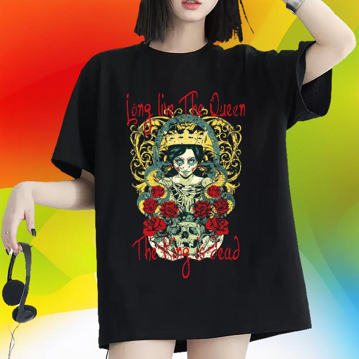 Lady Women Tshirts 230g 100% Cotton scary Street T Shirts Women Breathable Short Sleeve Customized Clothes Shirt
