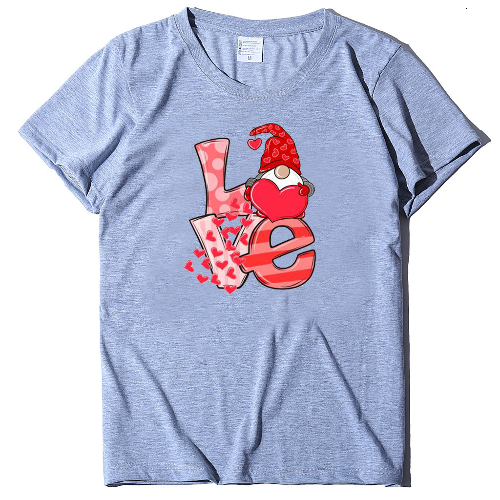 Women's T-shirt with LOVE letter and heart print round neck, multi-color series short sleeved shirt dongdumaoyi