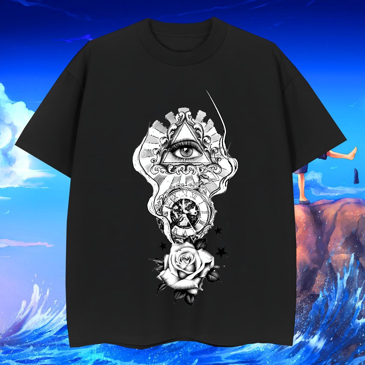 Loose T Shirt For Man 230g Cotton eye of the devil Street Floral Print Breathable Soft Couples T Shirts Free Shipping Wear