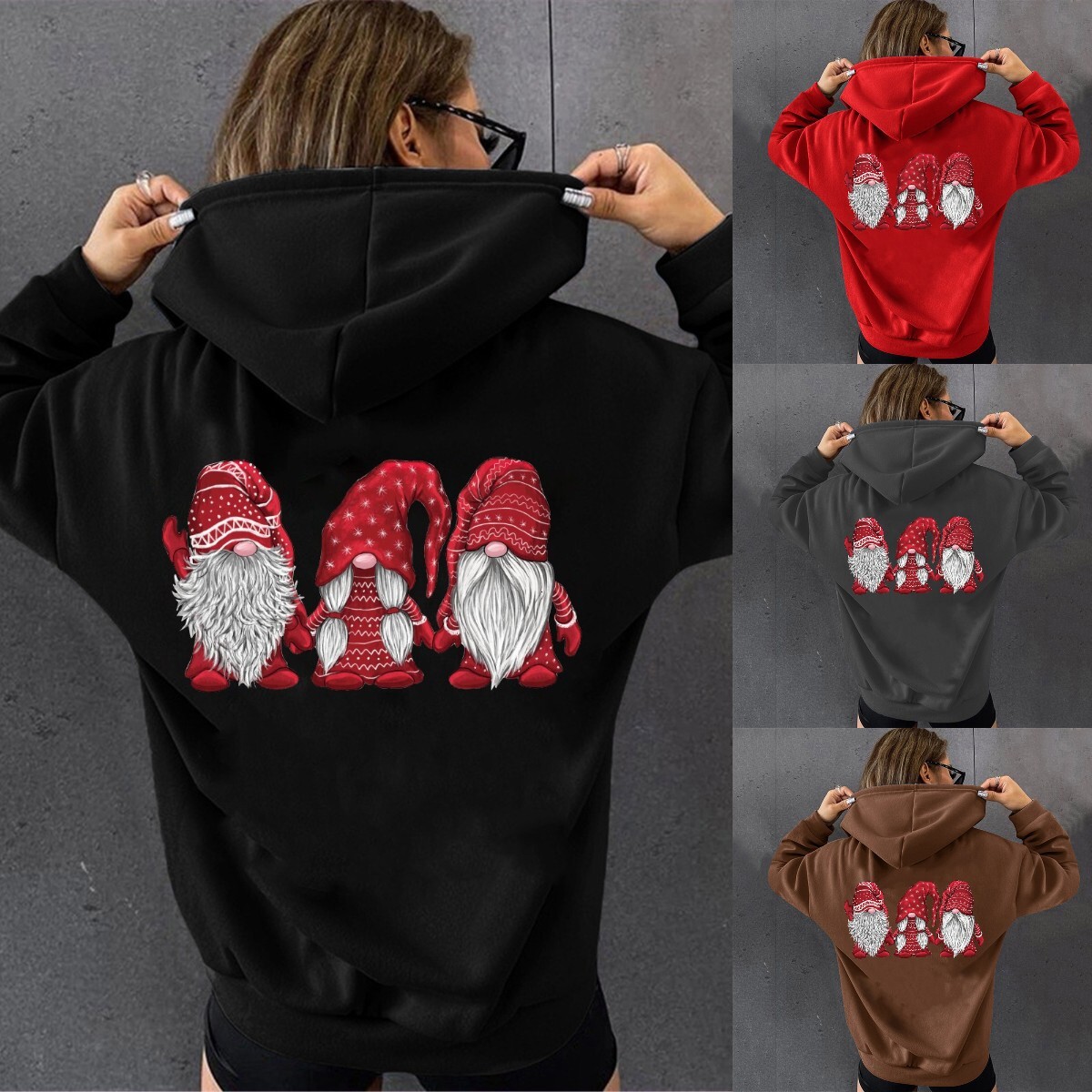 Women's hoodie, hoodie with hat, three Santa Claus printed hoodies dongdumaoyi