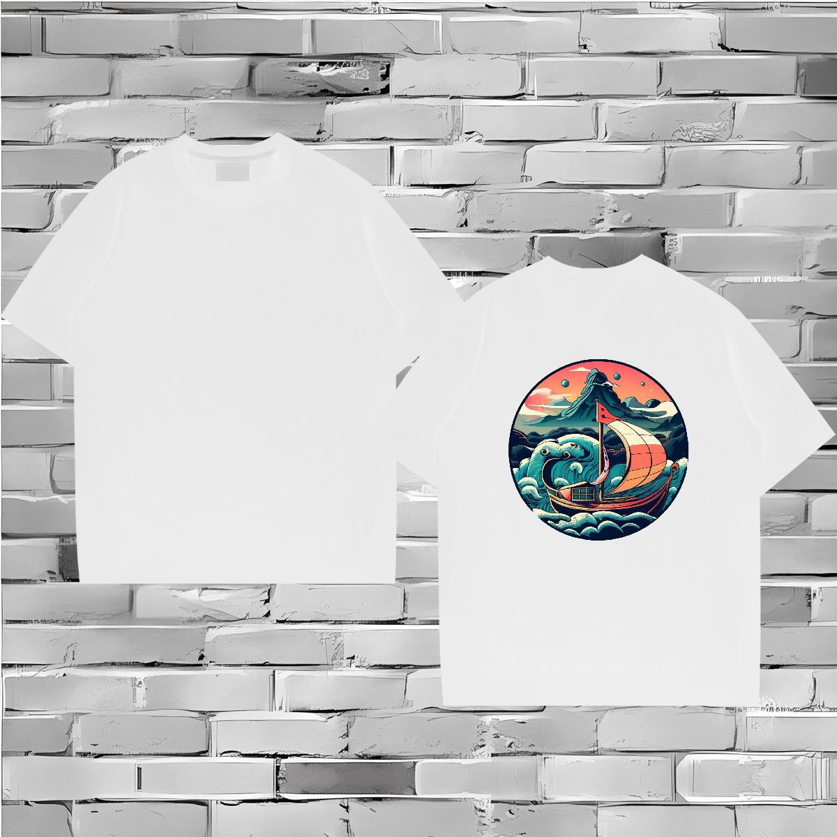 TOP Quality T Shirts Men 230g Cotton sea wave Casual Beach Oversized 3XL 4XL Breathable Soft Men Clothes T-Shirt 2024 New Clothings