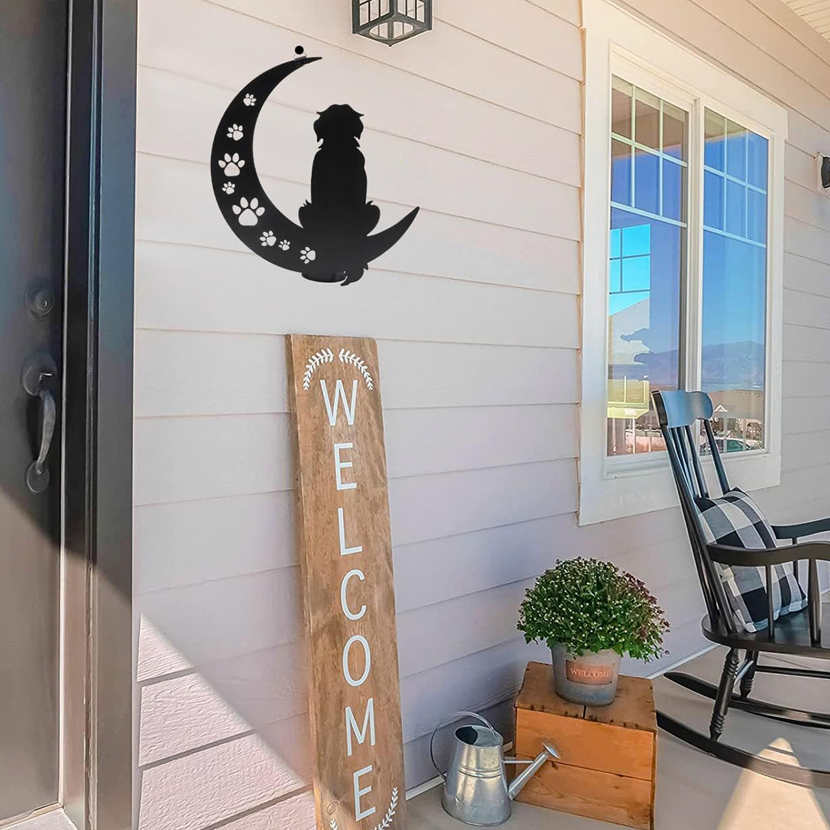 Moon and Dog Wall Art Decoration Metal Wall Silhouette Sign Black Wall Art Sculpture