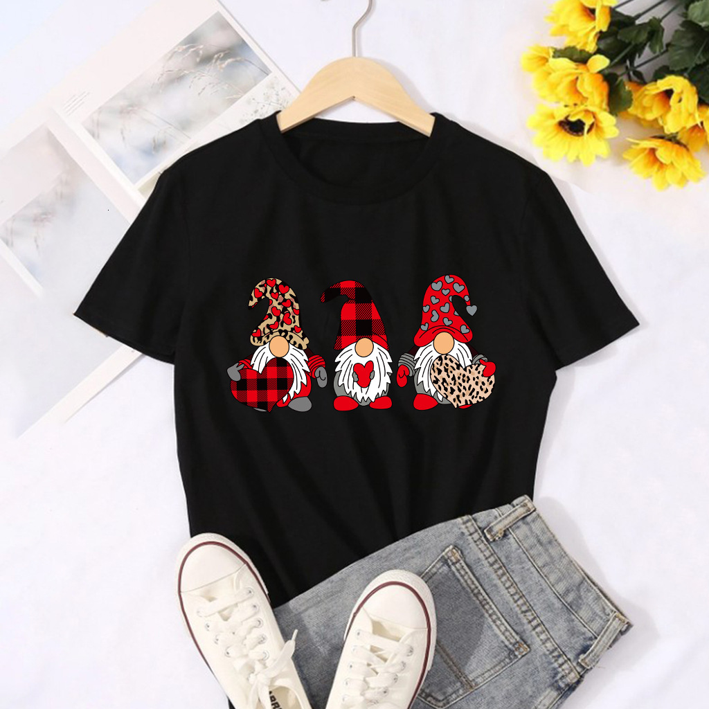 Valentine's Day New Product: Lover Dwarf Printed Hoodie Cotton Loose Short sleeved Women's T-shirt dongdumaoyi