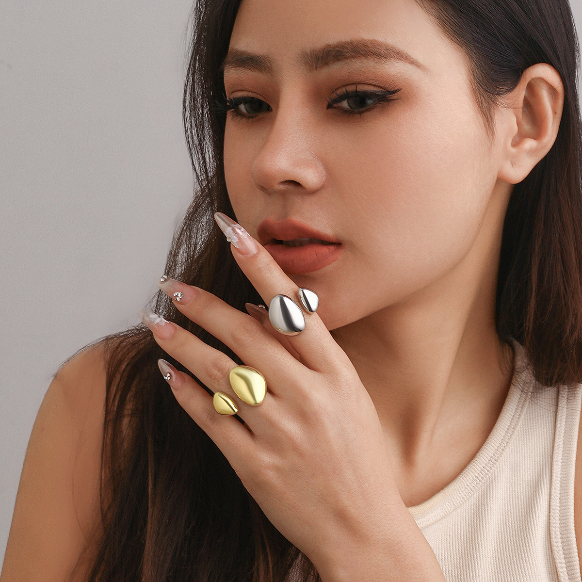 Jewelry Baroque Round Irregular Arc Smooth Plain Female Ring