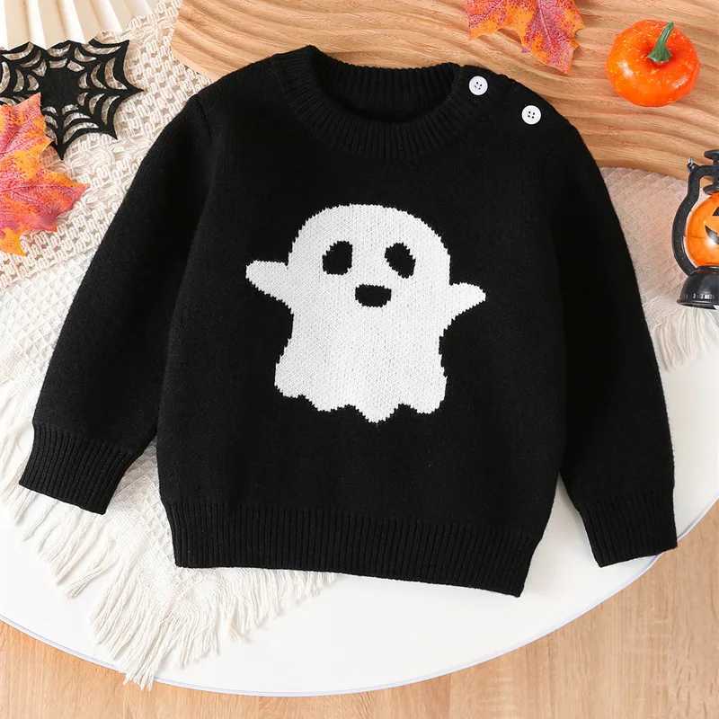 Halloween Childrens Sweater Boys and Girls Cartoon Knitted Zipper Childrens Autumn and Winter Baby Casual Coat Fashion Round Neck ClothingW240824