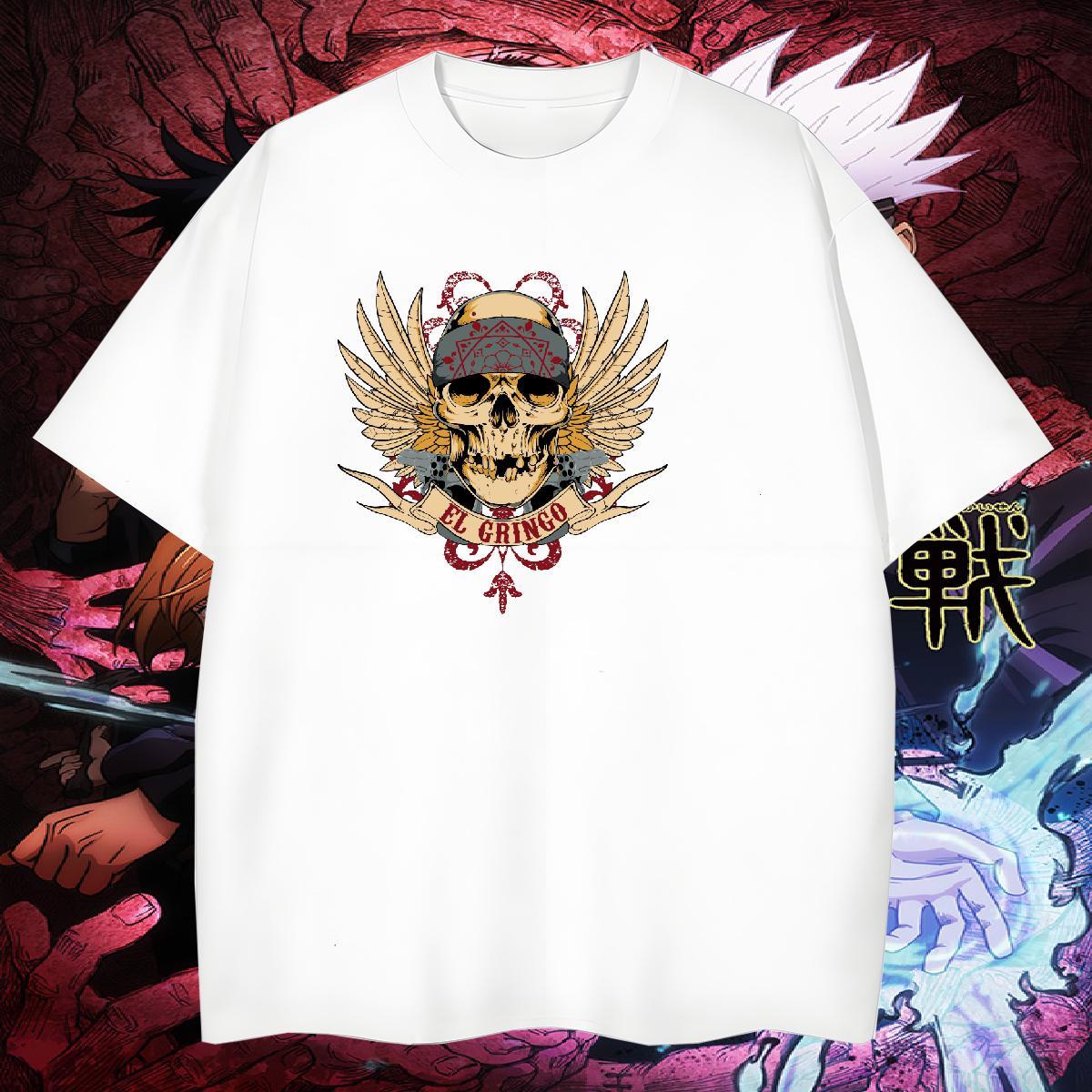 Loose Fit T Shirt For Man 230g Cotton skull Casual Black White Short Sleeve O-Neck Men Tops Tees 2024 DIY Polos