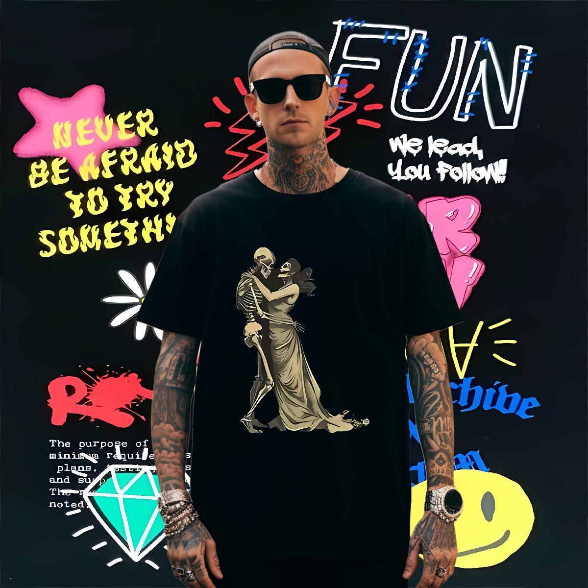 Classic T shirt 230g Pure Cotton skull Daily Wear DIY Printed Short Sleeve Soft Men Tops Tees Fashion Design Tops Shirt