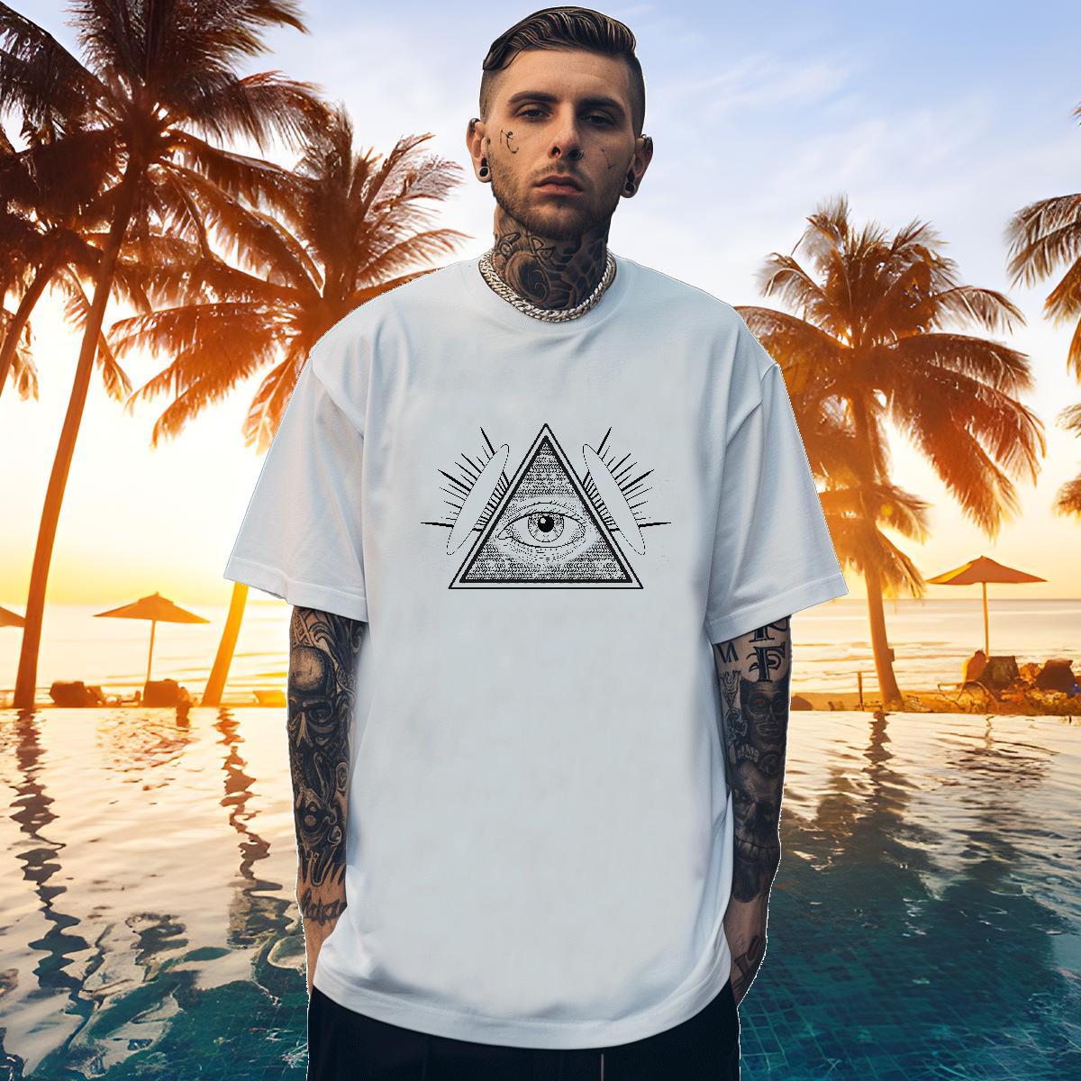 Soft Mens T Shirts 100% Cotton 230g eye of the devil Hip Hop Anime Breathable Short Sleeve Couples T Shirts 2024 Summer Tee Shirt