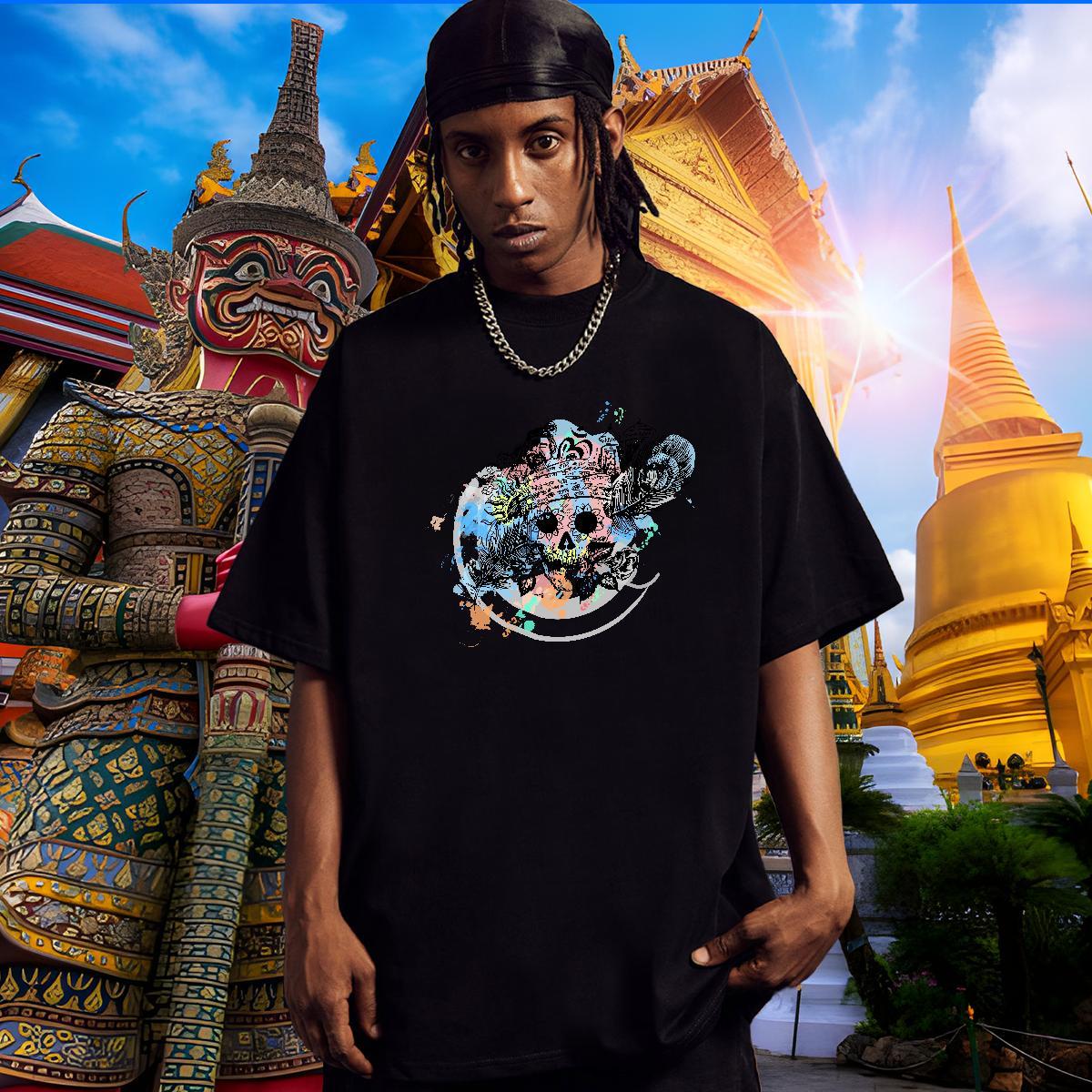 Popular T Shirt For Man 230g 100% Cotton skull Casual DIY Breathable Tshirt for Man Woman Designer Tops Tees