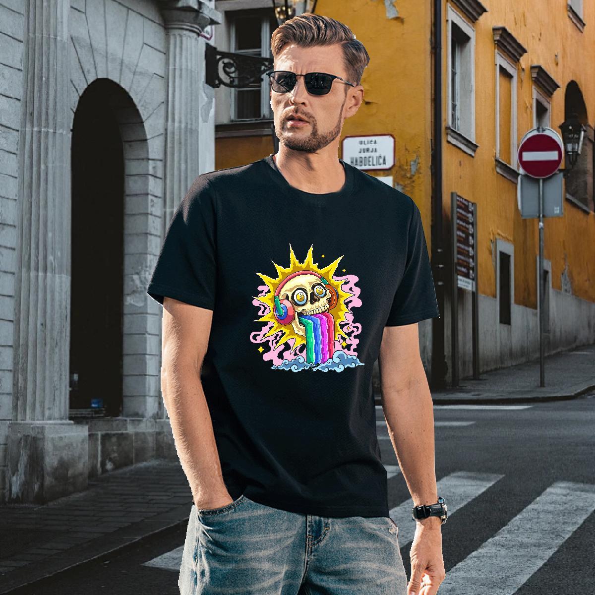 Brand T Shirt For Man 230g Cotton skull Casual Custom Big Size Breathable Crew Neck Tshirt for Man Woman Fashion Polos
