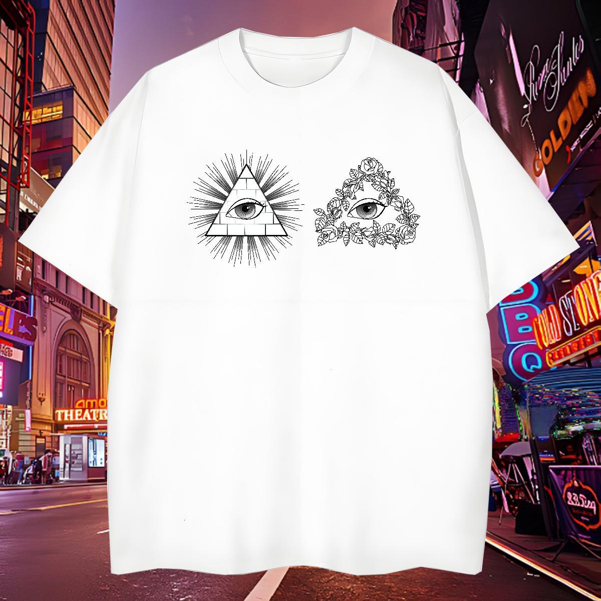 Cool T-Shirts 230g Cotton eye of the devil High Street Hip Hop Customized Print Pure Cotton Men Clothes T-Shirt Fashion Casual Tops Shirt