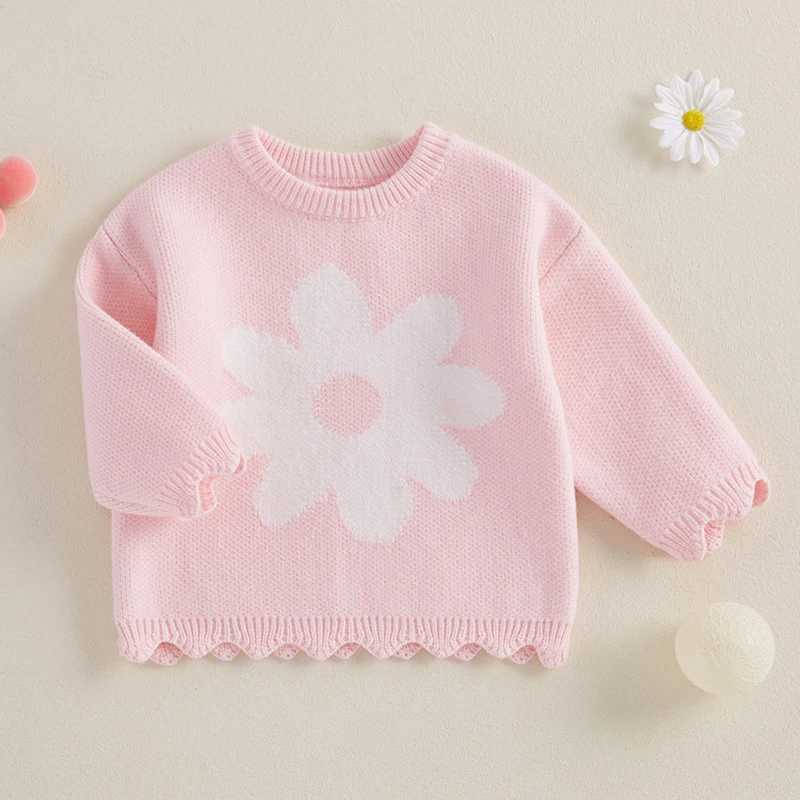 FOCUSNORM 0-4Y Cute Childrens Girl Sweater Flower Embroidery Long Sleeve Crew Collar Pulling Flower Warm Winter Knitted ClothingW240824