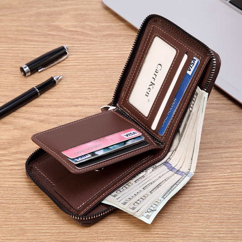 2024 new wallet men's short version Korean horizontal small wallet driver's license bag splicing pickup bag zipper coin purse