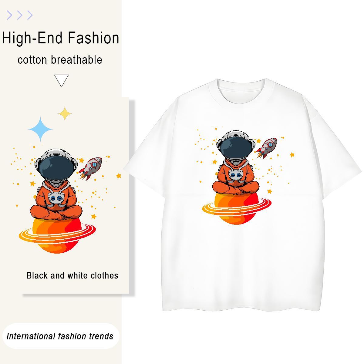 Lady Lady T shirt 230g 100% Cotton cosmonaut Daily Wear T-Shirts Breathable Crew Neck Anime Oversized Tees Shirts