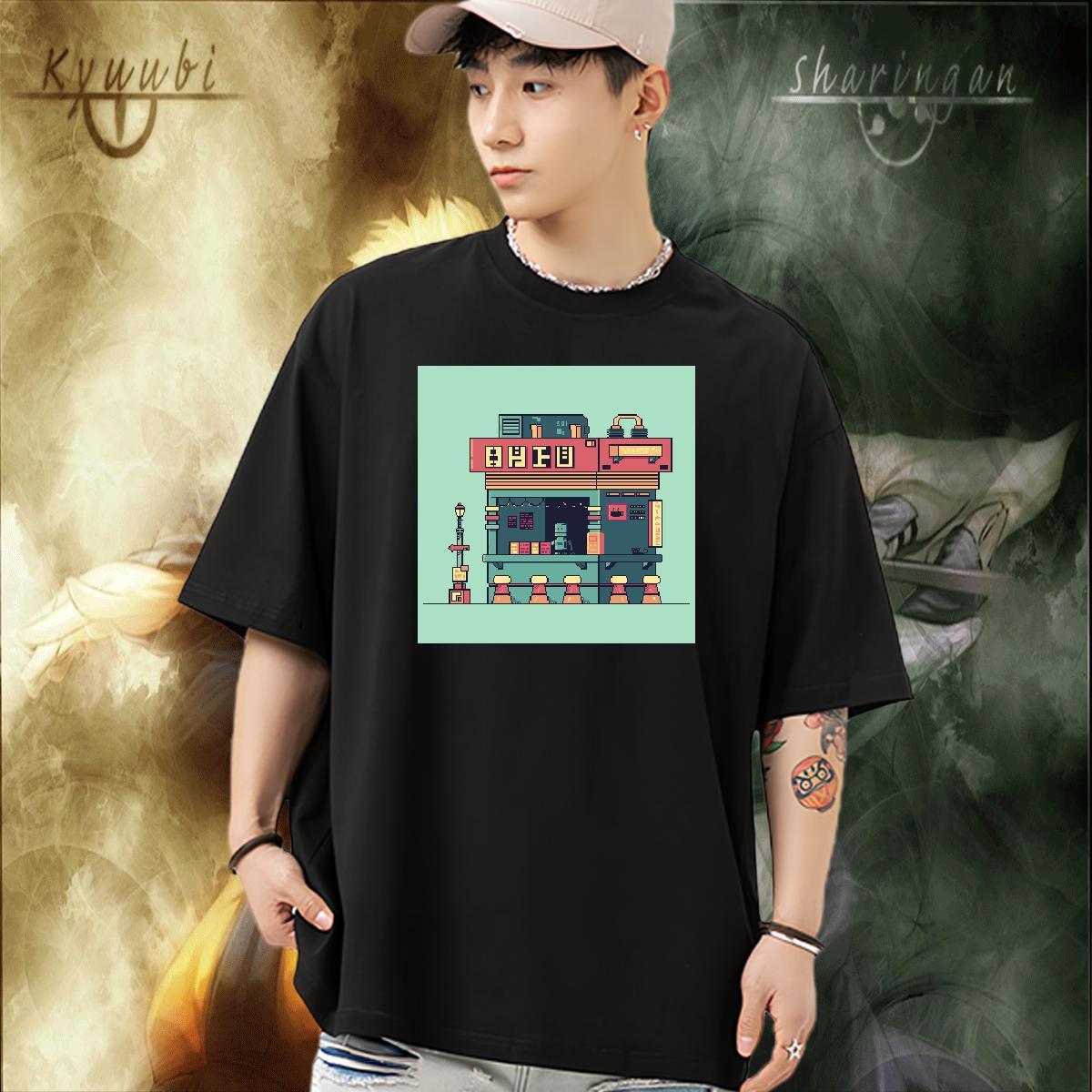 High Quality T-Shirts for Men 230g Cotton robot Street Casual Cartoon Print Round Neck Short Sleeve Couples T Shirts Customized Clothes