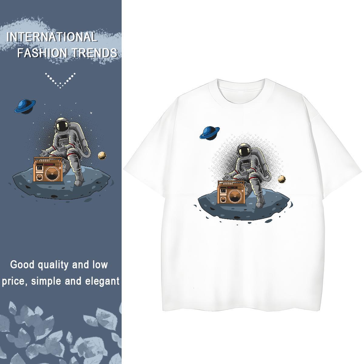 Female Couples T Shirts 230g Cotton spaceman Street Wear T Shirt For Woman Short sleeve Soft DIY Printed Tops