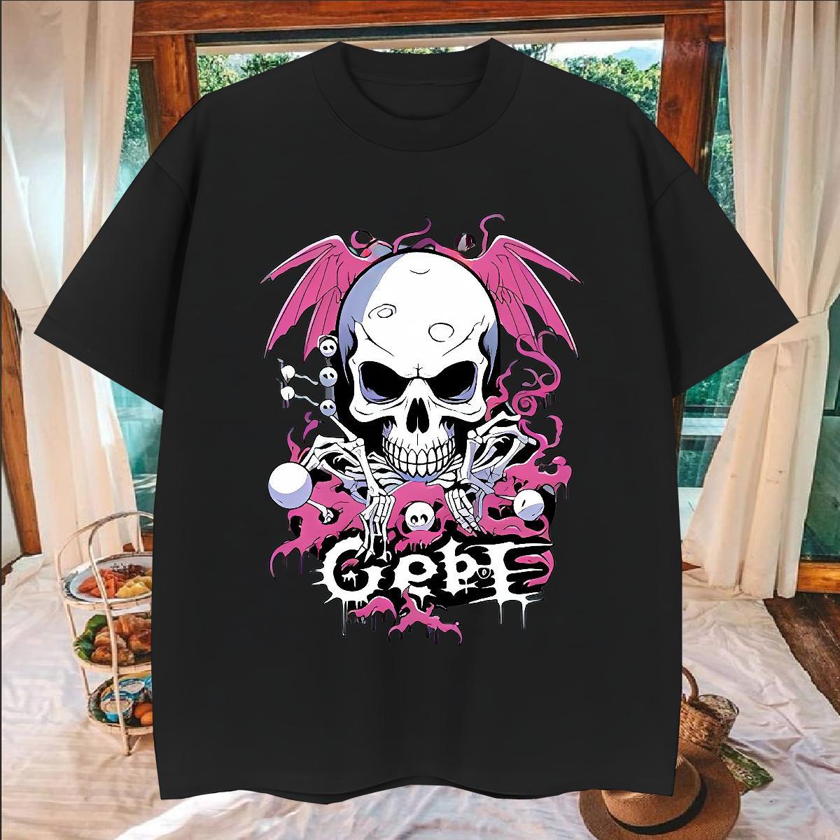 Cool Mens T Shirts 230g Pure Cotton skull Outdoor Anime Breathable Men Clothes T-Shirt Fashion New Tee Shirt