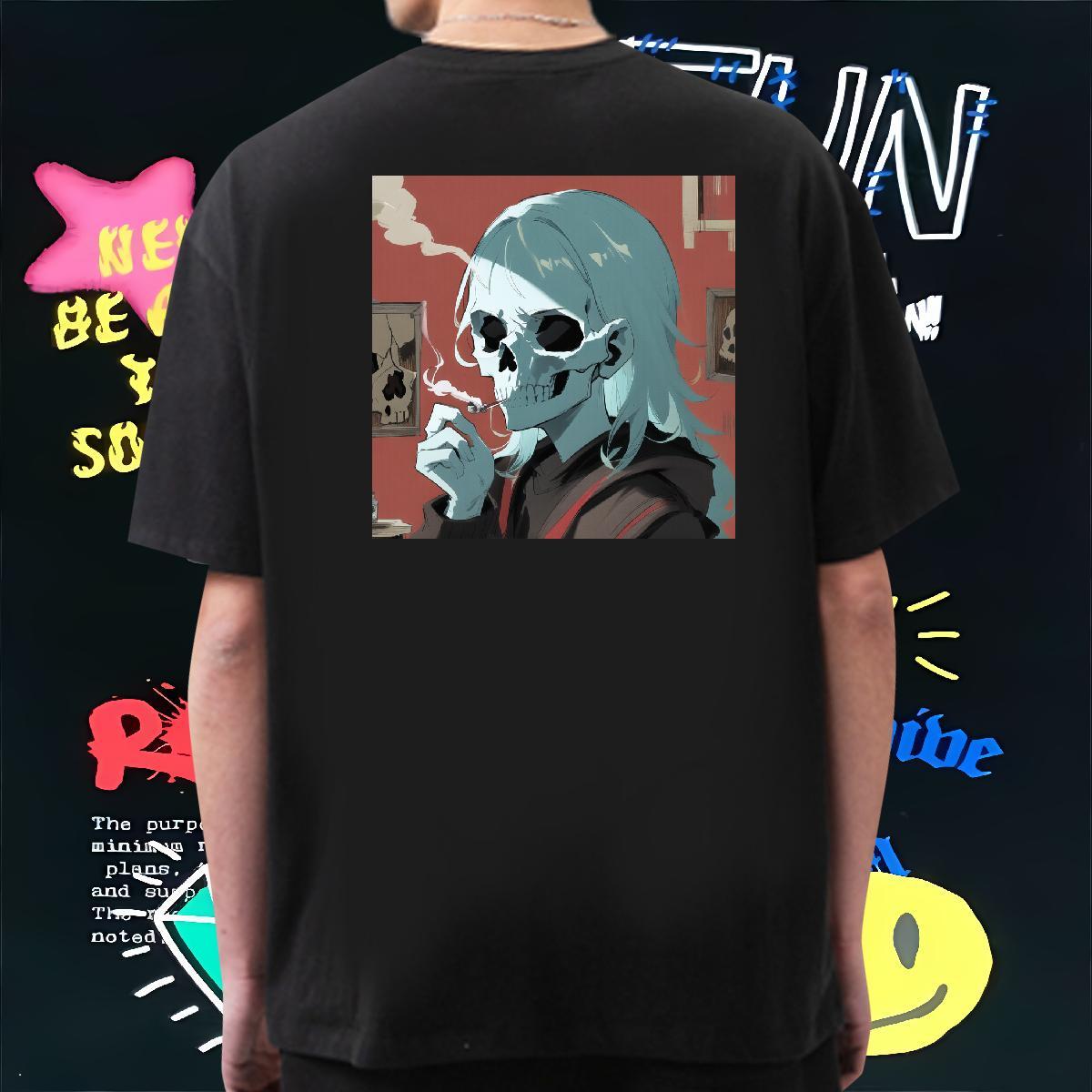 Brand T Shirt For Man 230g Cotton skull Street Casual Black Oversized Short Sleeve Soft Men Clothes T-Shirt Classic Casual Tshirts