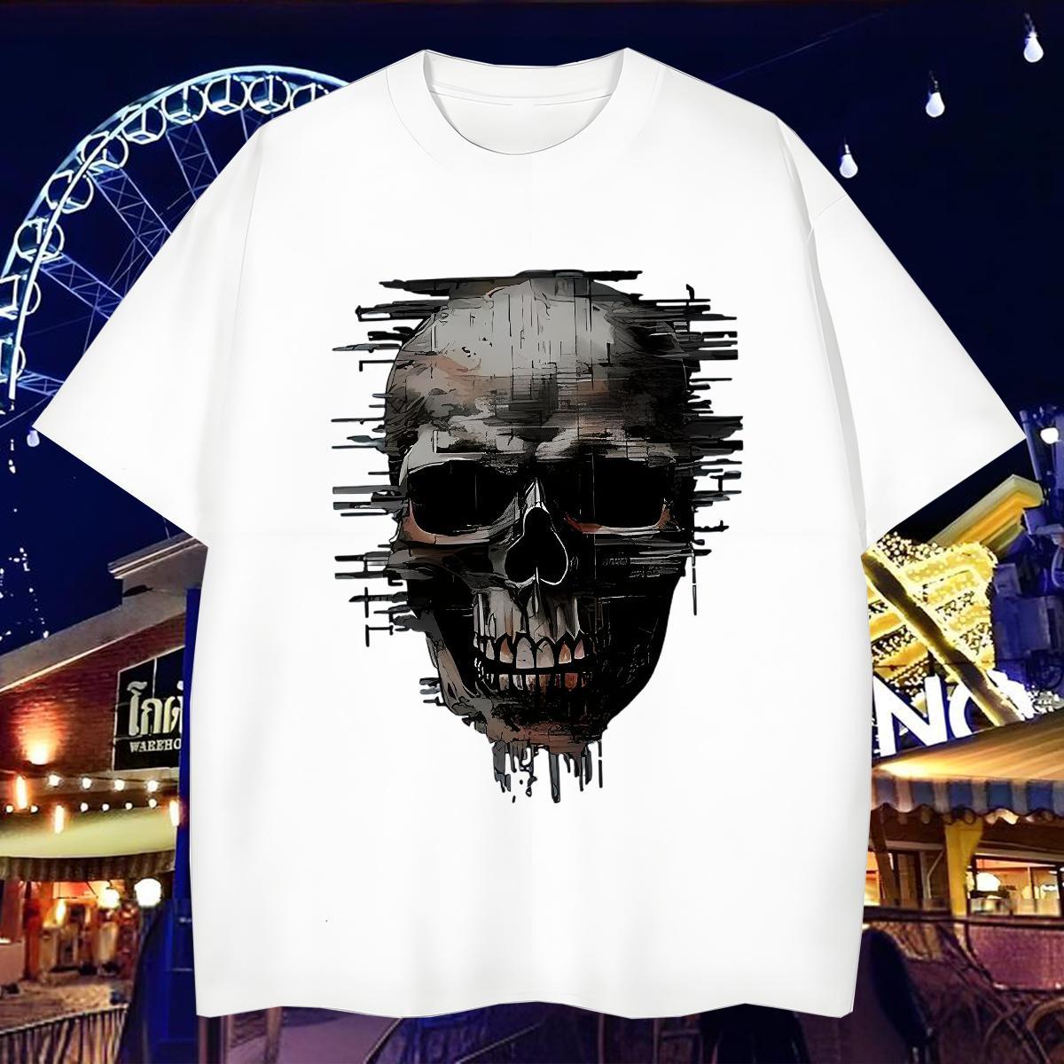 Comfortable Mens T Shirts 230g 100% Cotton skull Street wear Hip Hop Anime Print Breathable Short Sleeve Tshirts Free Shipping Tees Shirts