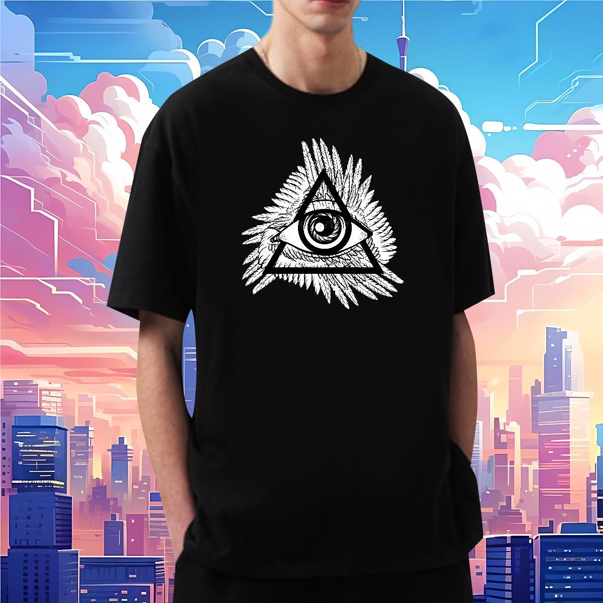 Classic Man T Shirts 230g 100% Cotton eye of the devil Hip Hop DIY Anime Round Neck Short Sleeve Tshirts Fashion Clothes