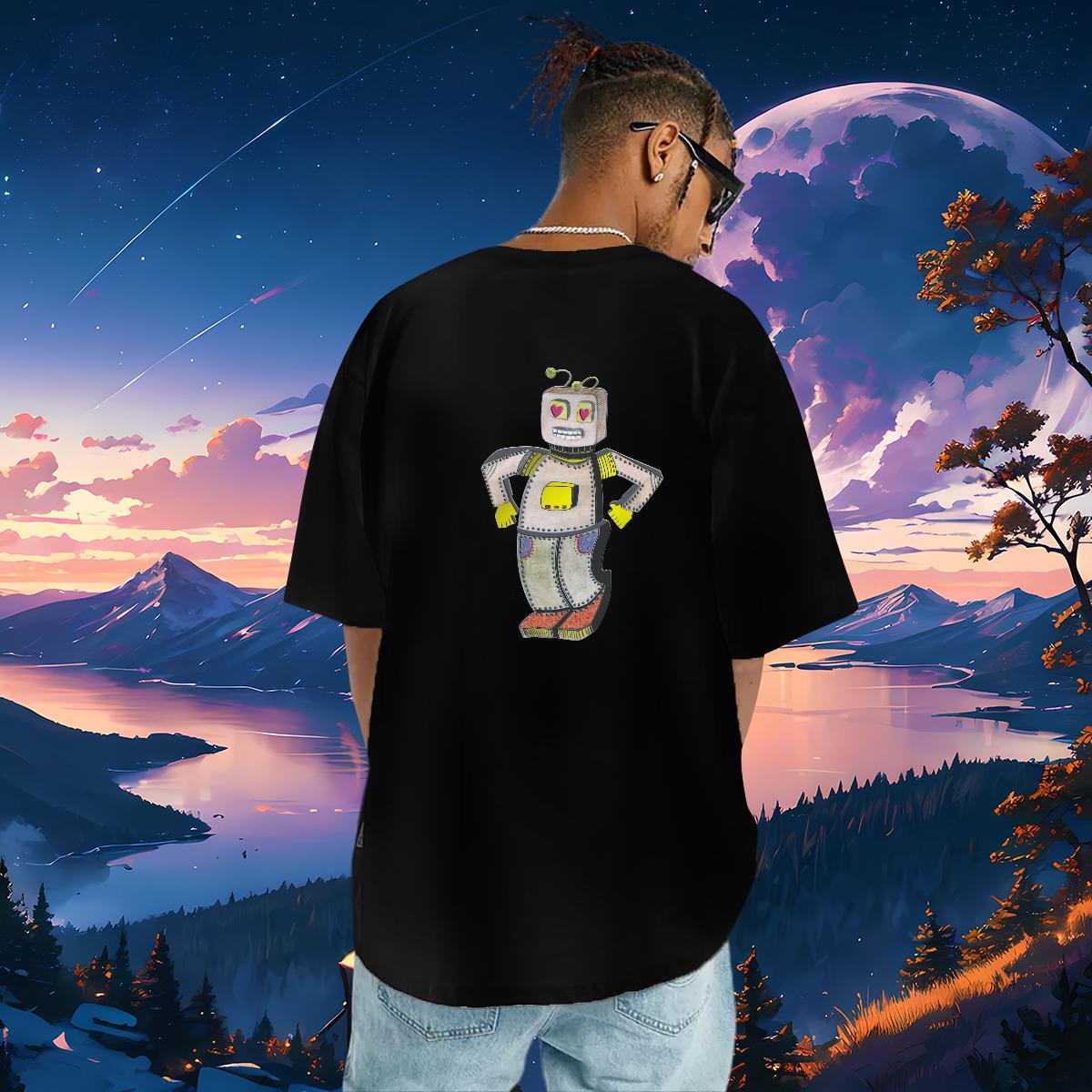 Classic T Shirts Men 230g Pure Cotton robot Casual Customized Breathable Short Sleeve Men Clothes T-Shirt New Designer Polos