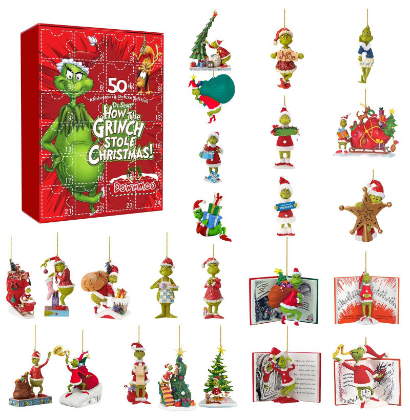 Advent 2024 24Pcs Cute Cartoon Elf Grinch Christmas Countdown Calendar for Kids Doll Collectible Figures Gifts FY8889 0826