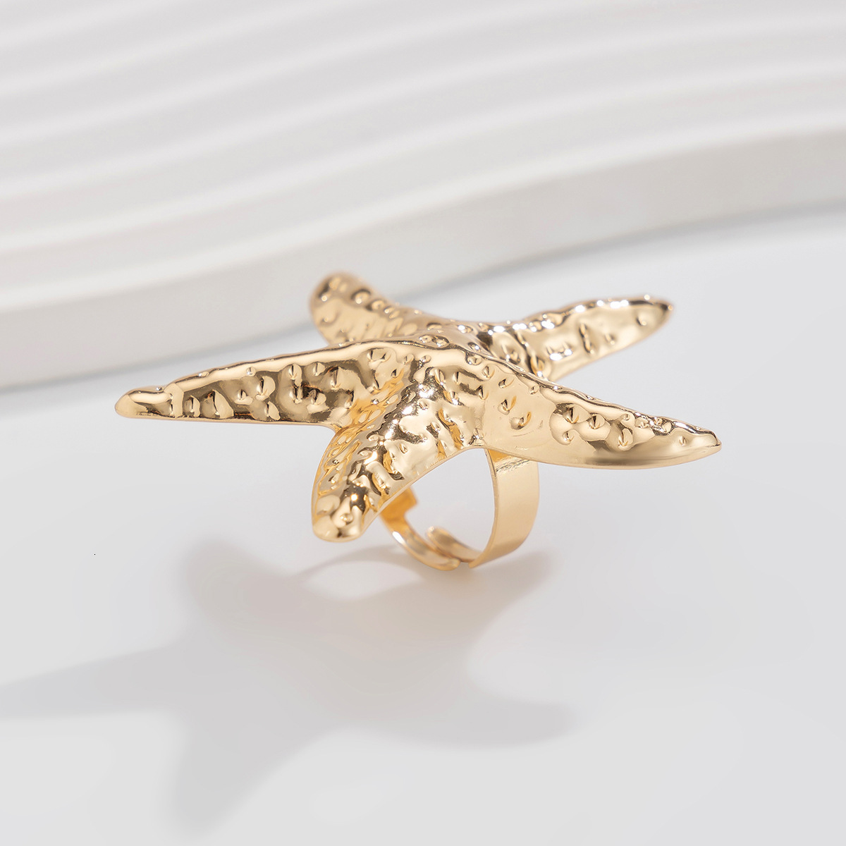 Jewelry vacation style starfish alloy beach imitation pearl adjustable ring