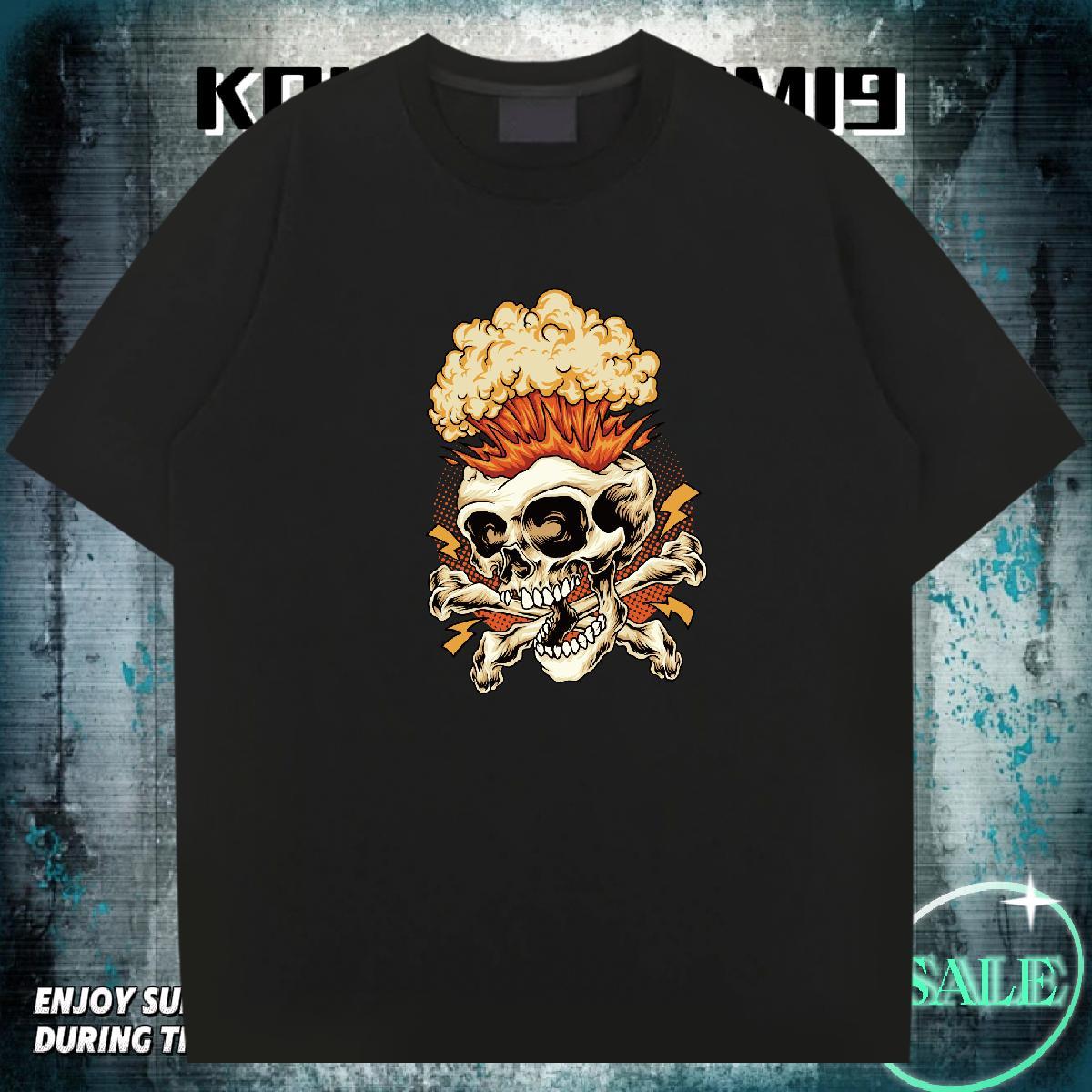 Wholesale T shirt 100% Cotton 230g skull Beach Graphic Breathable Short Sleeve Men Clothes T-Shirt Fashion New Tees