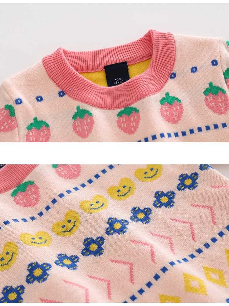 Childrens autumn and winter sweaters girls strawberry pattern childrens clothing girls sweaters knitted baby long sleeved warm knitted topsW240824