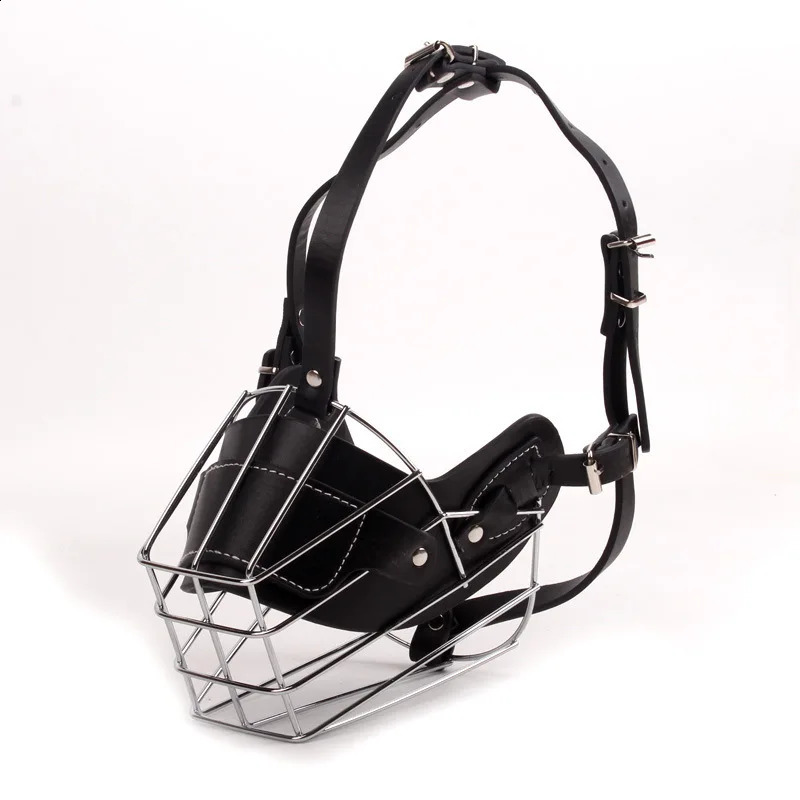 Dog Muzzle Anti Biting Pet Mouth Mask Adjustable Breathable Leather Metal Protection Cover Muzzles for Accessories 240824