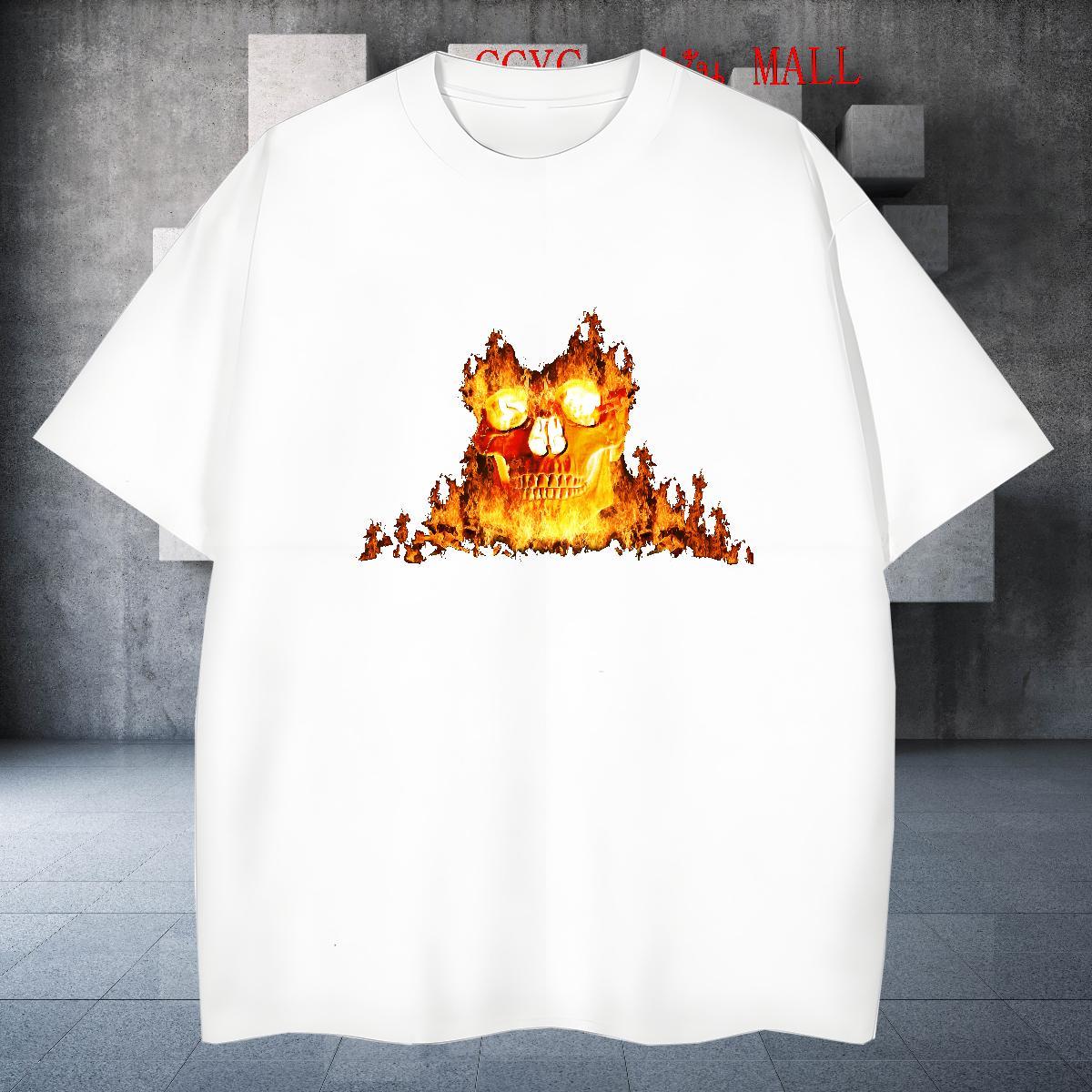 Brand Mens T Shirts 230g 100% Cotton skull High Street Hip Hop Oversized 4XL Breathable Soft Mens Tshirts DIY Polos