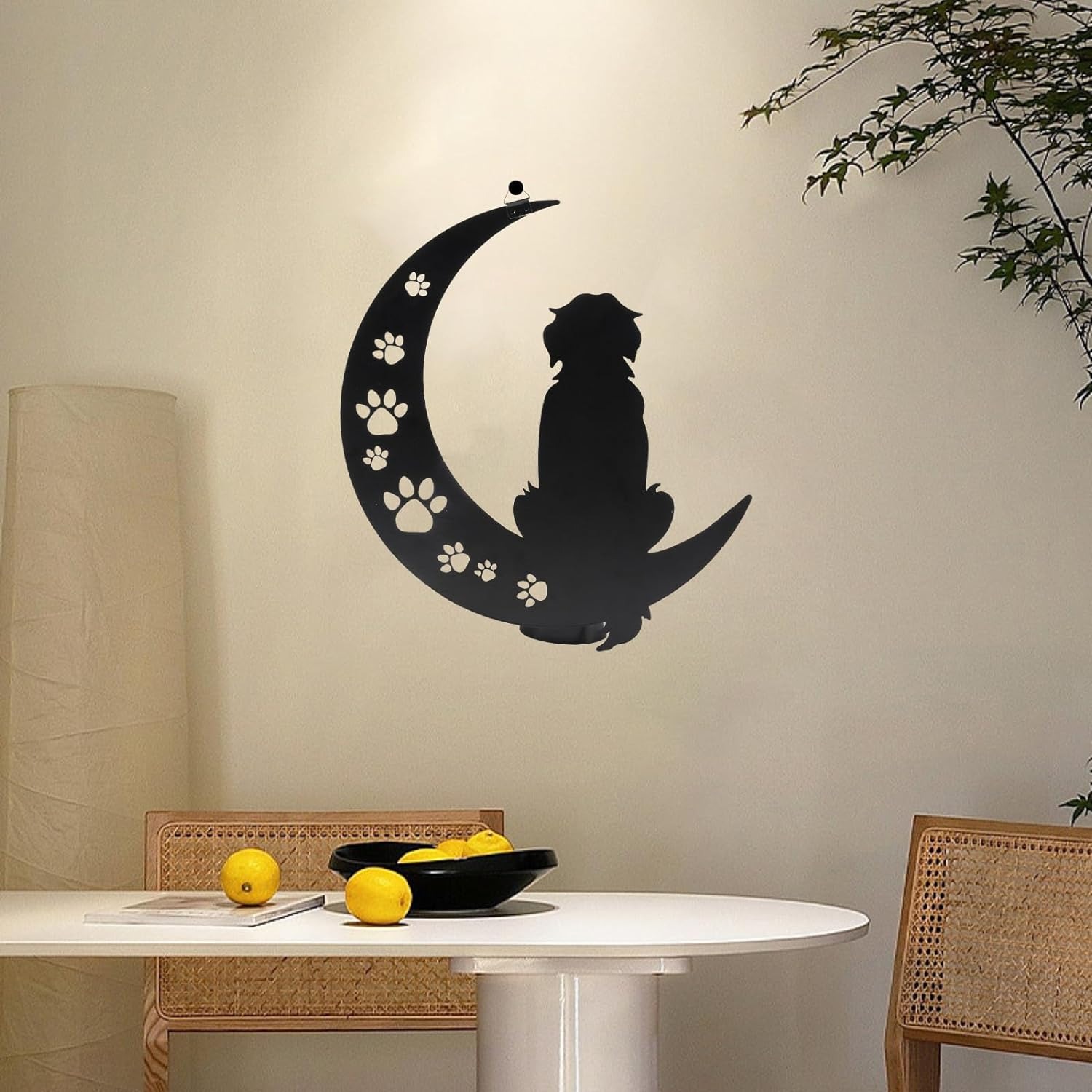 Moon and Dog Wall Art Decoration Metal Wall Silhouette Sign Black Wall Art Sculpture