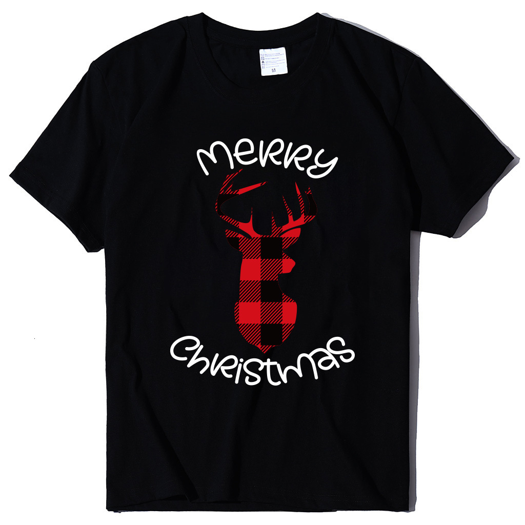 Round neck short sleeved series Christmas stag print women's T-shirt autumn trend loose fit dongdumaoyi
