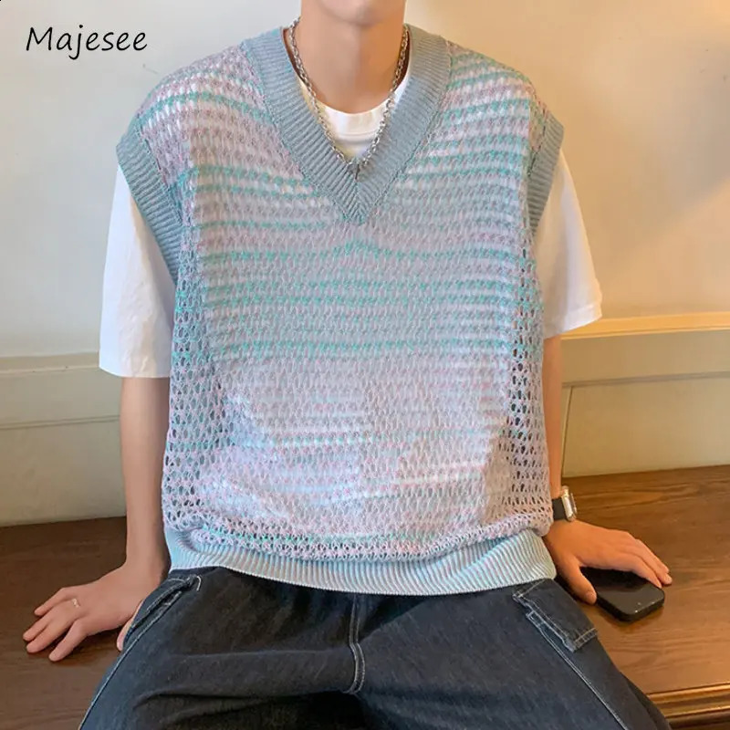 Sweater Vest Men Japanese Style Retro Couples All-match Thin Summer Fashion Loose V-neck Male Clothing Basic High Street Gothic 240824
