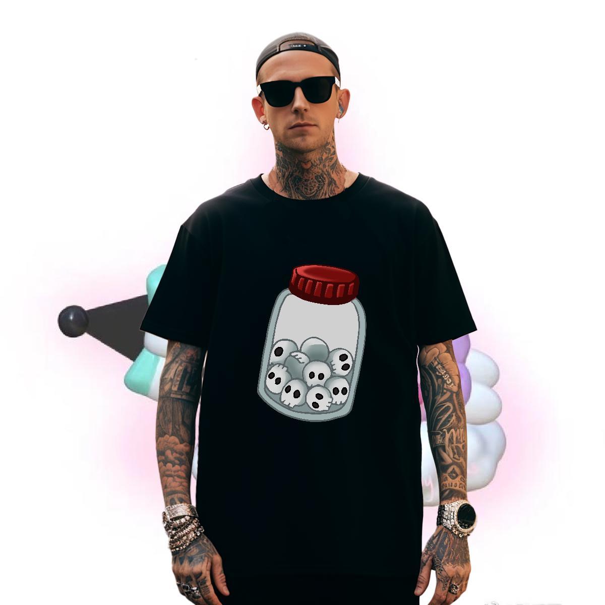 Cool T-Shirts for Men 100% Cotton 230g skull Outdoor Black Oversized Breathable Crew Neck Tshirt for Man Woman 2024 Tees