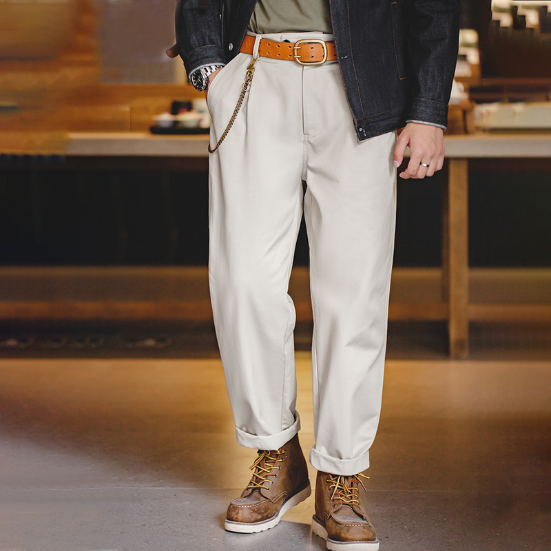 Maden Vintage Gentleman Naples Pants Korea Fashion Casual Paris Button Straight Wide Trousers 100% Cotton Solid Work Suit 240824