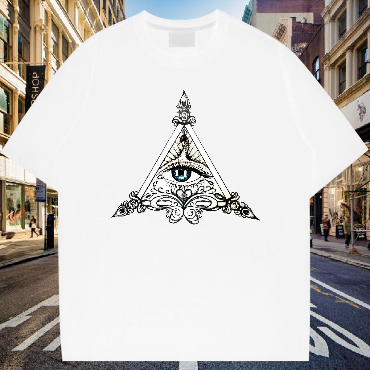TOP Quality Men T Shirts 230g Cotton eye of the devil Street Wear Graphic Breathable Crew Neck Mens Tshirts Brand Clothings