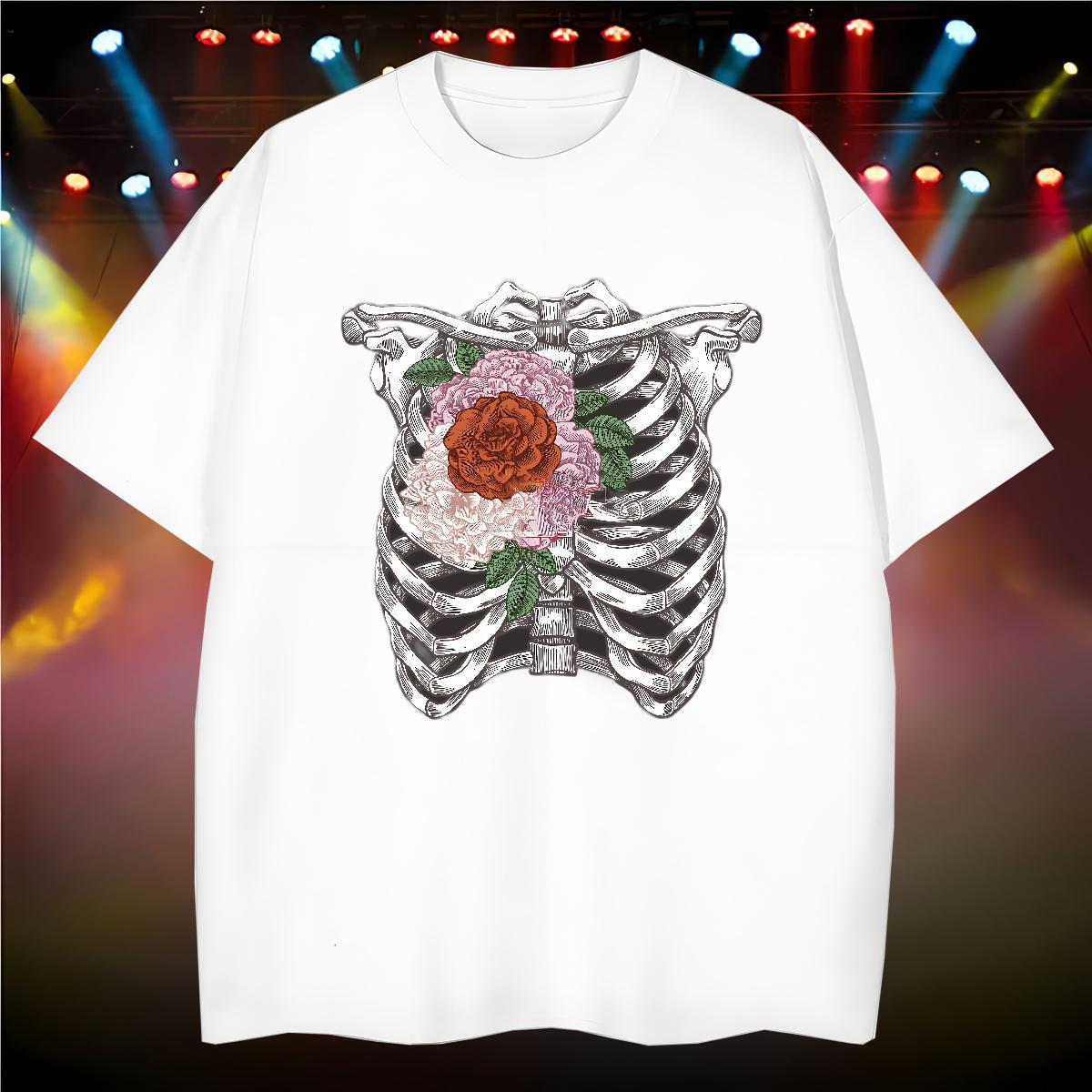 Popular T Shirts Men 100% Cotton 230g flower Summer Casual Oversized O-Neck Short Sleeve Mens Tshirts Fashion Design Tees