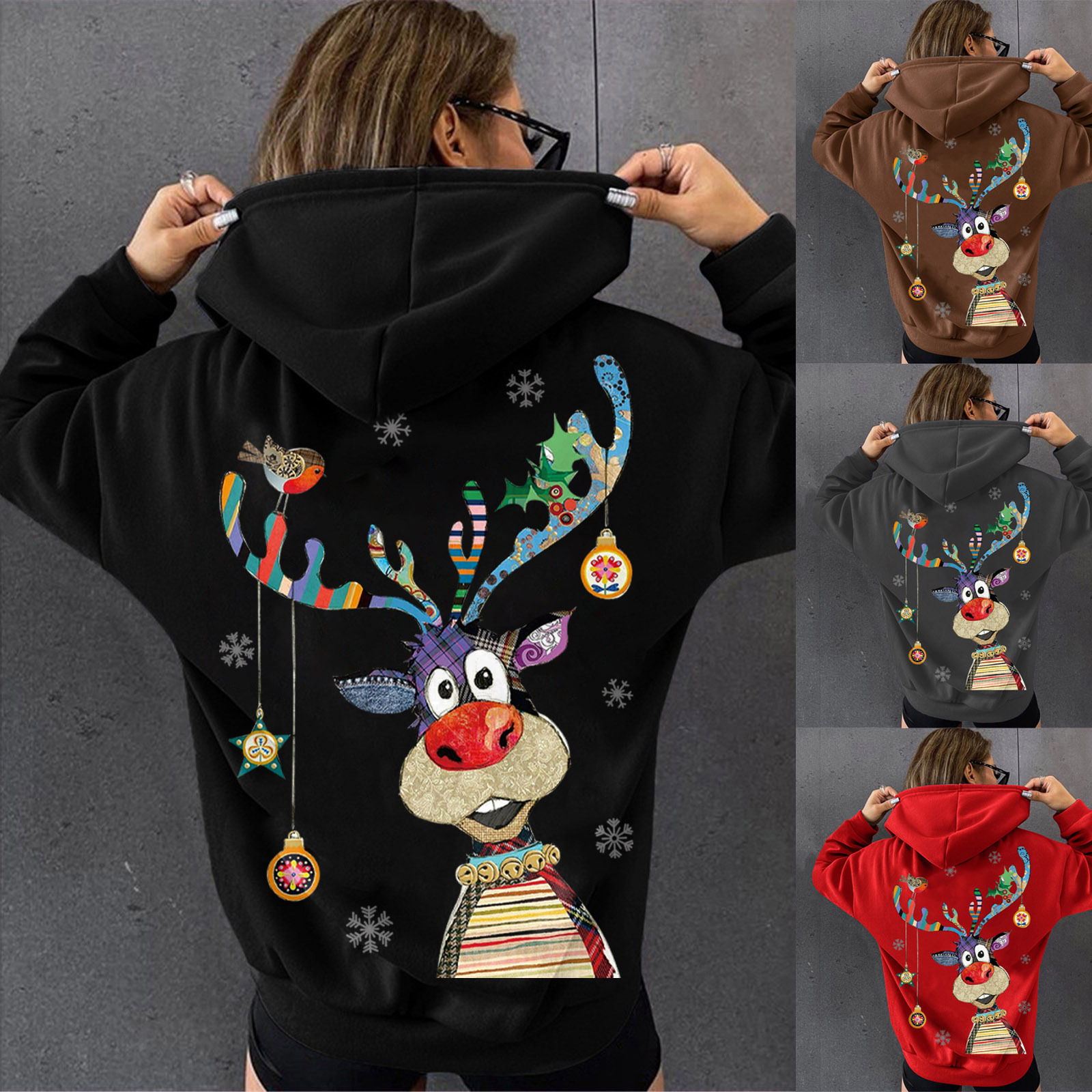 Women's new hooded hoodie with deer print dongdumaoyi