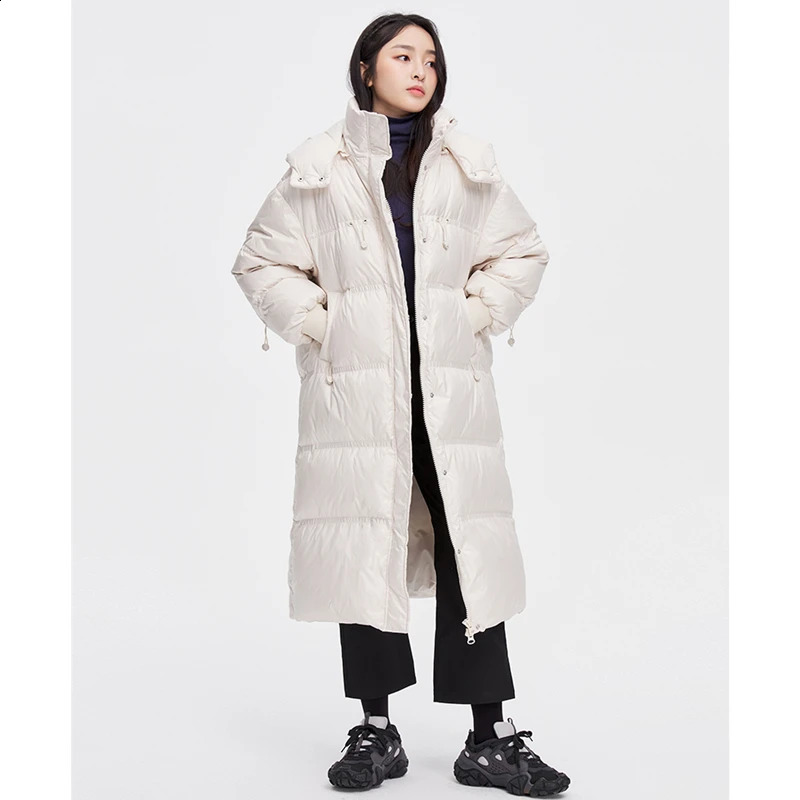 Women Black Long Down Clothes Windproof Warm Hooded Straight Coat Simplicity Baggy Comfortable Puffer Padded Outwear Tops Winter 240824