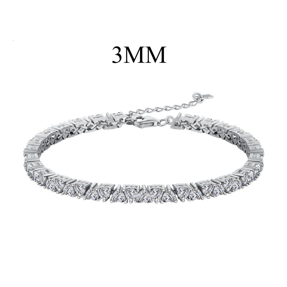 S Pure Sier Tennis Chain Bracelet with Diamond Heart Geometry * 4 Zircon High end Light Handpiece