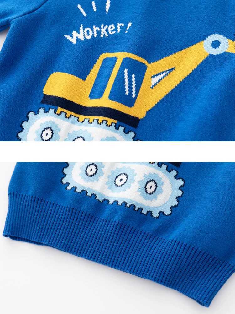 Childrens Sweater Boys Winter Double layer Cotton Knitted T-shirt Excavator Pattern Long sleeved Childrens Sweater Warm Knitted TopW240824