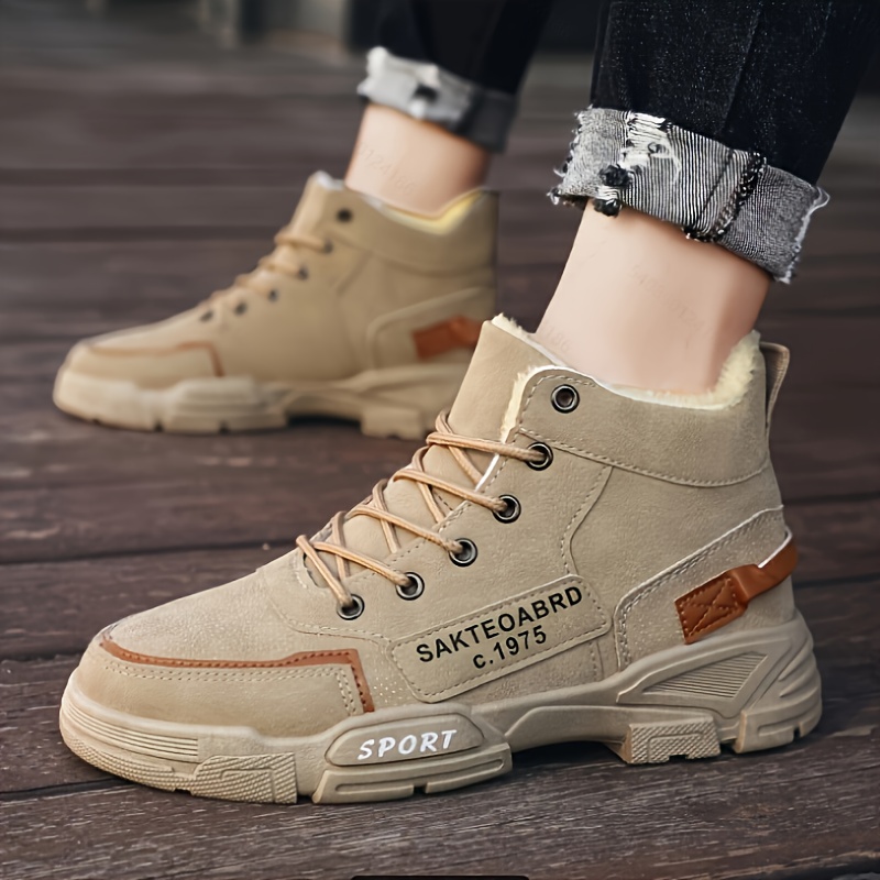 Winter Warmth Mens High Top Snow Boots - Plush Lined, Non-Slip, Comfy Lace-Up Shoes for Outdoor Activities - PU Upper, Cotton Inner, PVC Sole, Alphabe