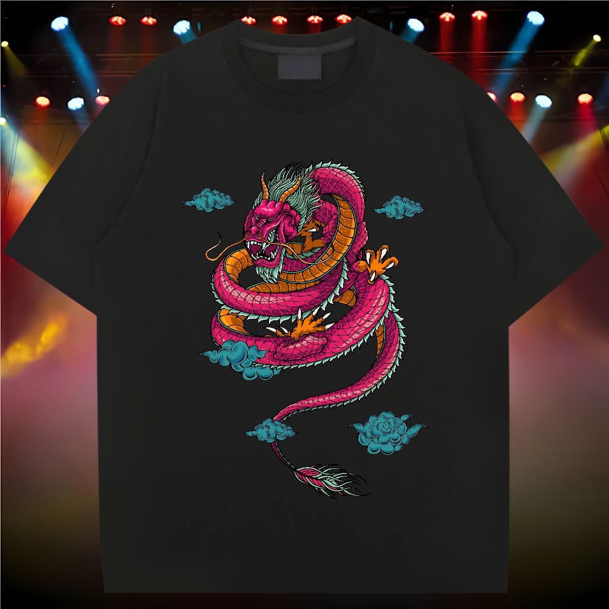 Brand T-Shirts for Men 230g Cotton dragon Hip Hop Street Plus Size Cartoon O-Neck Short Sleeve Mens Tshirts 2024 Summer Polos
